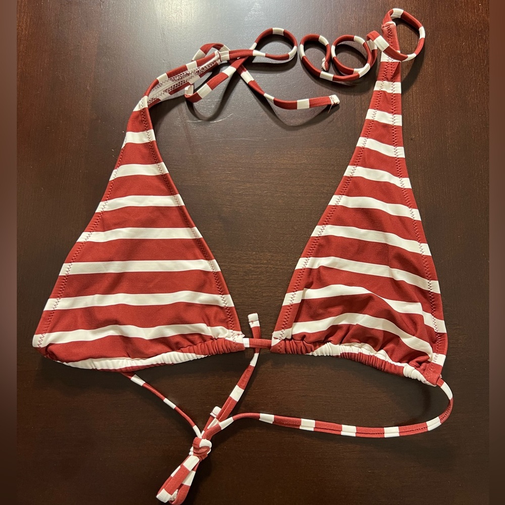 American Eagle Brown and White Striped Triangle Bikini Top Sz S